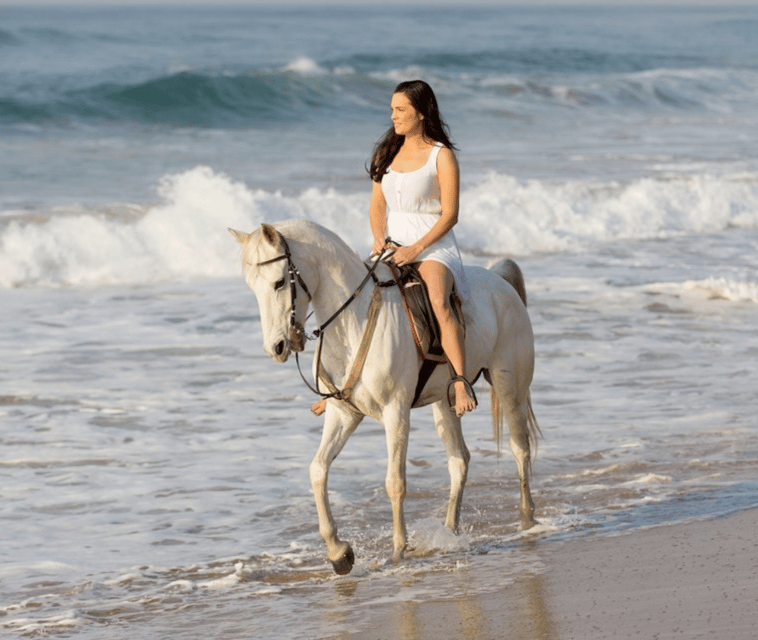 Horseback riding on a beautiful beach in Cartagena at sunset.