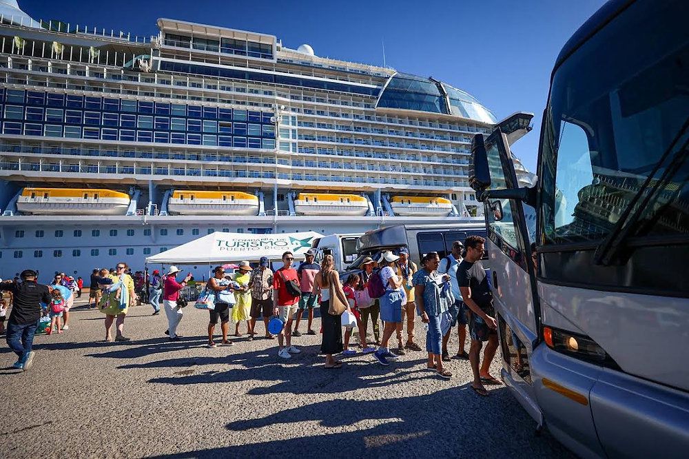 Corporate event getting off bus to go on a yacht